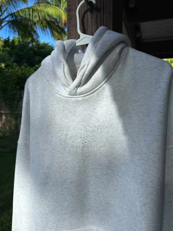 🎁 Pearl Grey and White Thread Sunkissedcoconut Logo Embroider Hoodie (100% off) sold by Sunkissed Coconut