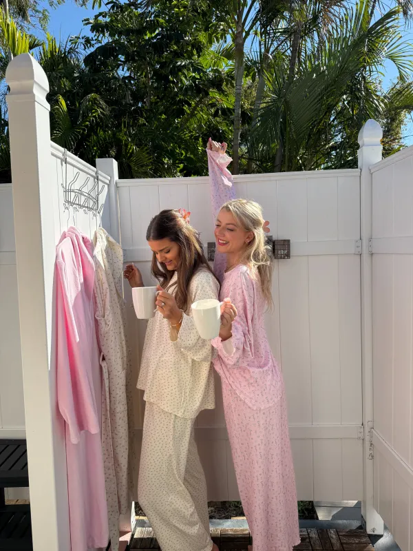 Light Pink Ditsy Blue Floral Pajama Pants sold by Sunkissed Coconut