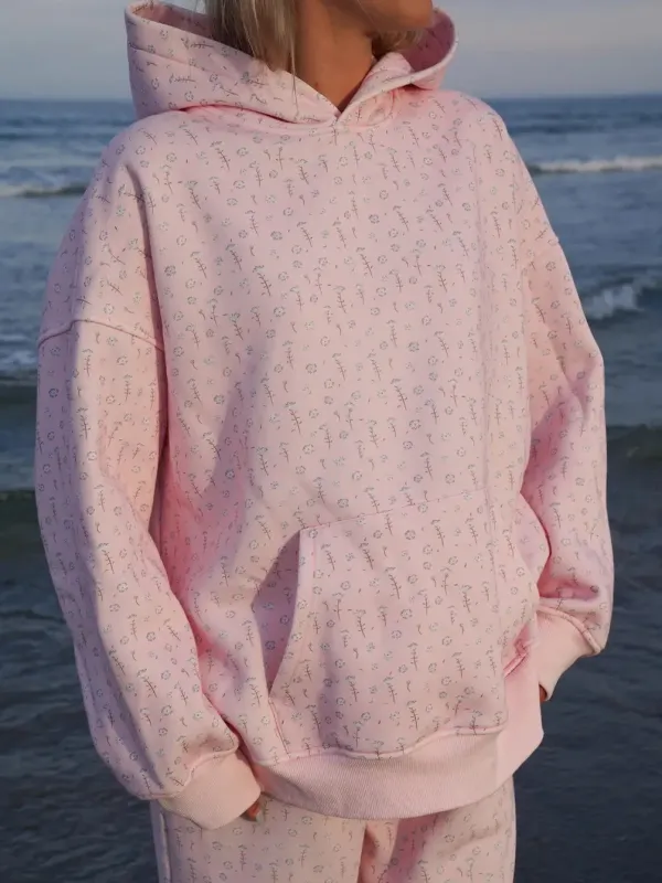 Light Pink Ditsy Blue Floral Hoodie sold by Sunkissed Coconut