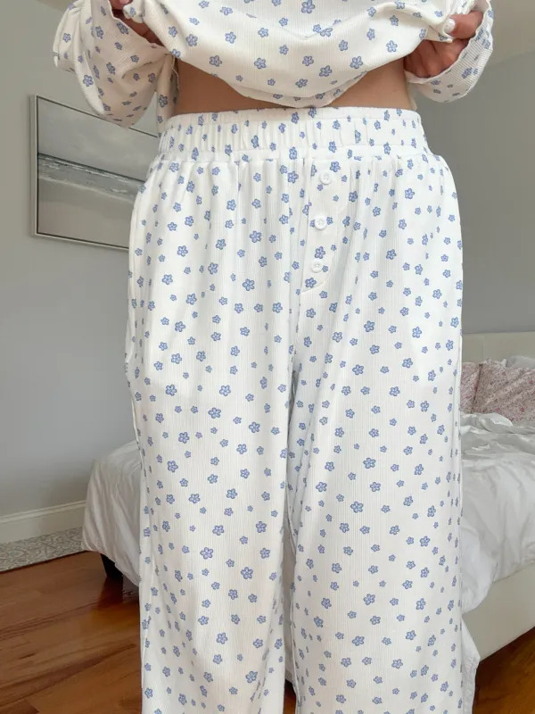 White Lilo Blue Floral Pajama Pants sold by Sunkissed Coconut