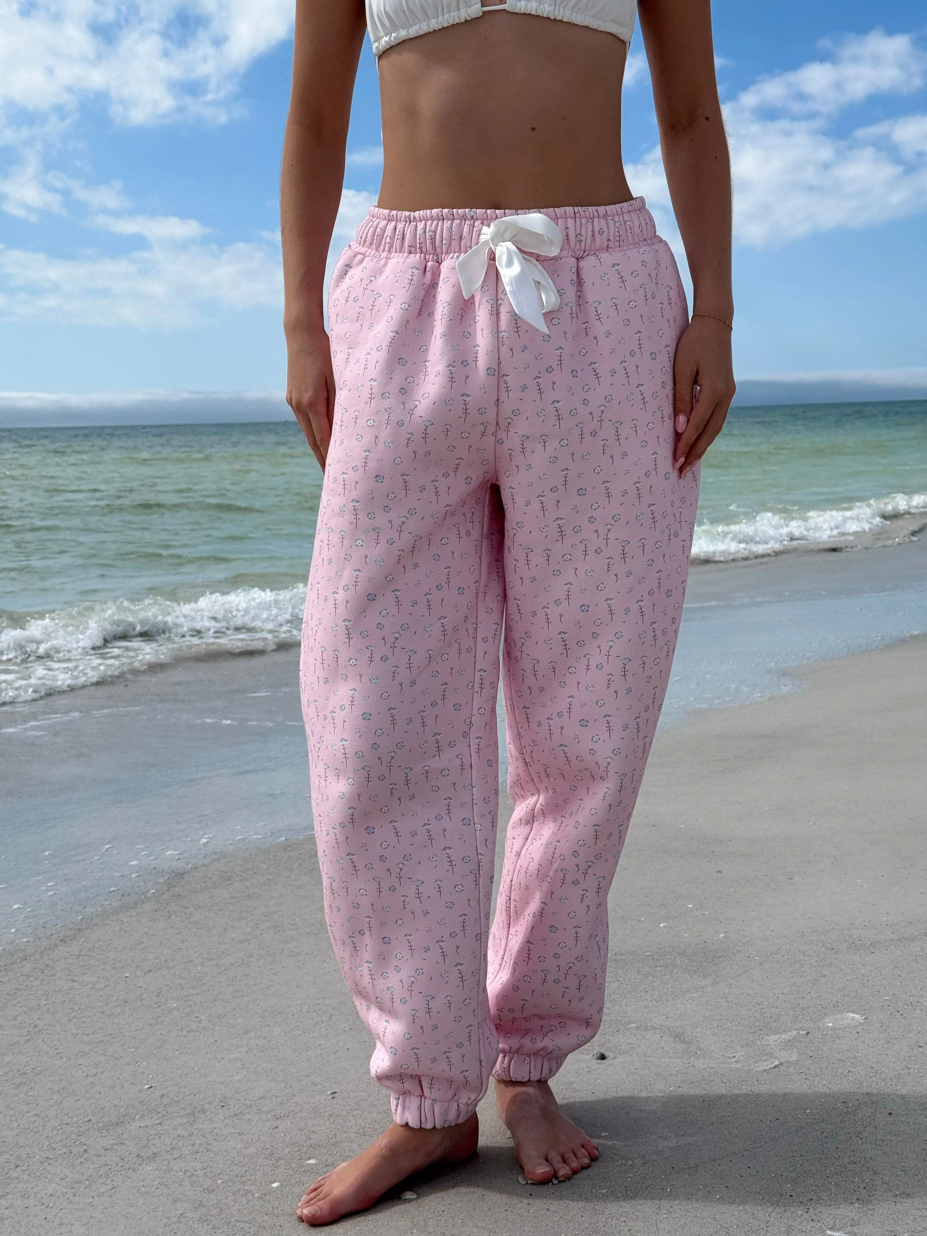 Light Pink Ditsy Blue Floral Joggers sold by Sunkissed Coconut