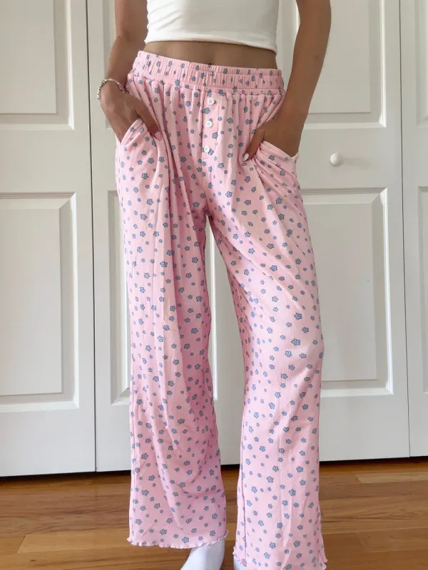 Light Pink Lilo Blue Floral Pajama Pants sold by Sunkissed Coconut