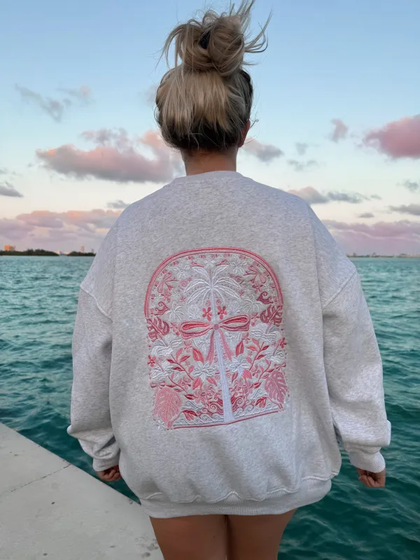Pearl Grey Tropical Palms Sweatshirt sold by Sunkissed Coconut