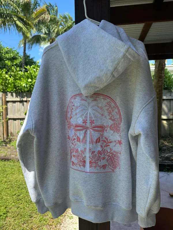 Pearl Grey Tropical Palms Hoodie sold by Sunkissed Coconut