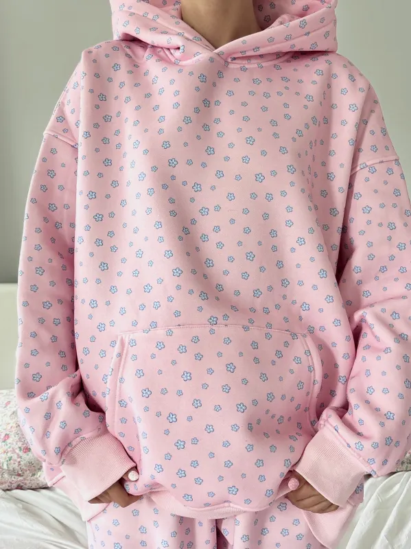 Light Pink Lilo Blue Floral Hoodie sold by Sunkissed Coconut