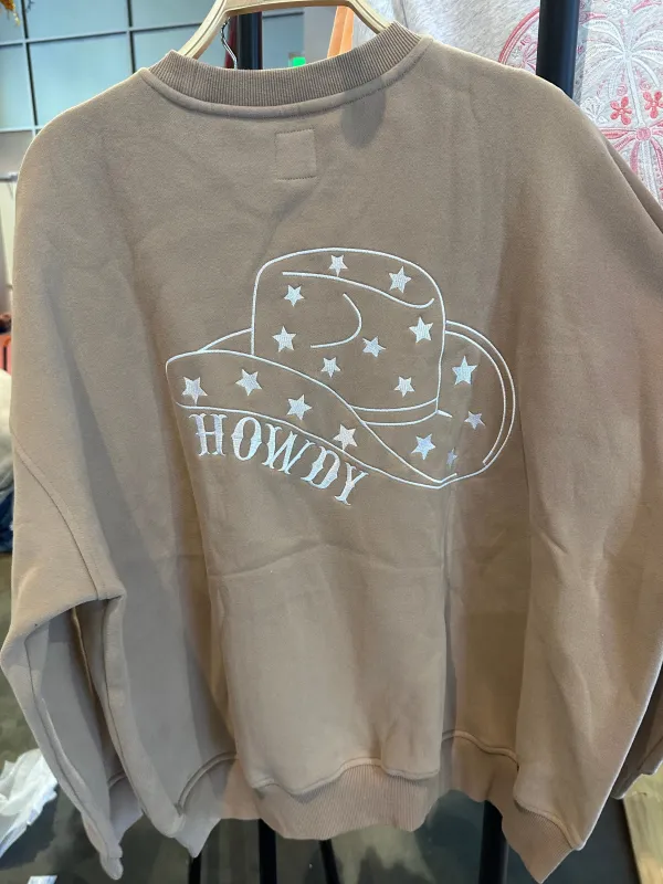 Cappuccino Howdy Embroider Sweatshirt sold by Sunkissed Coconut