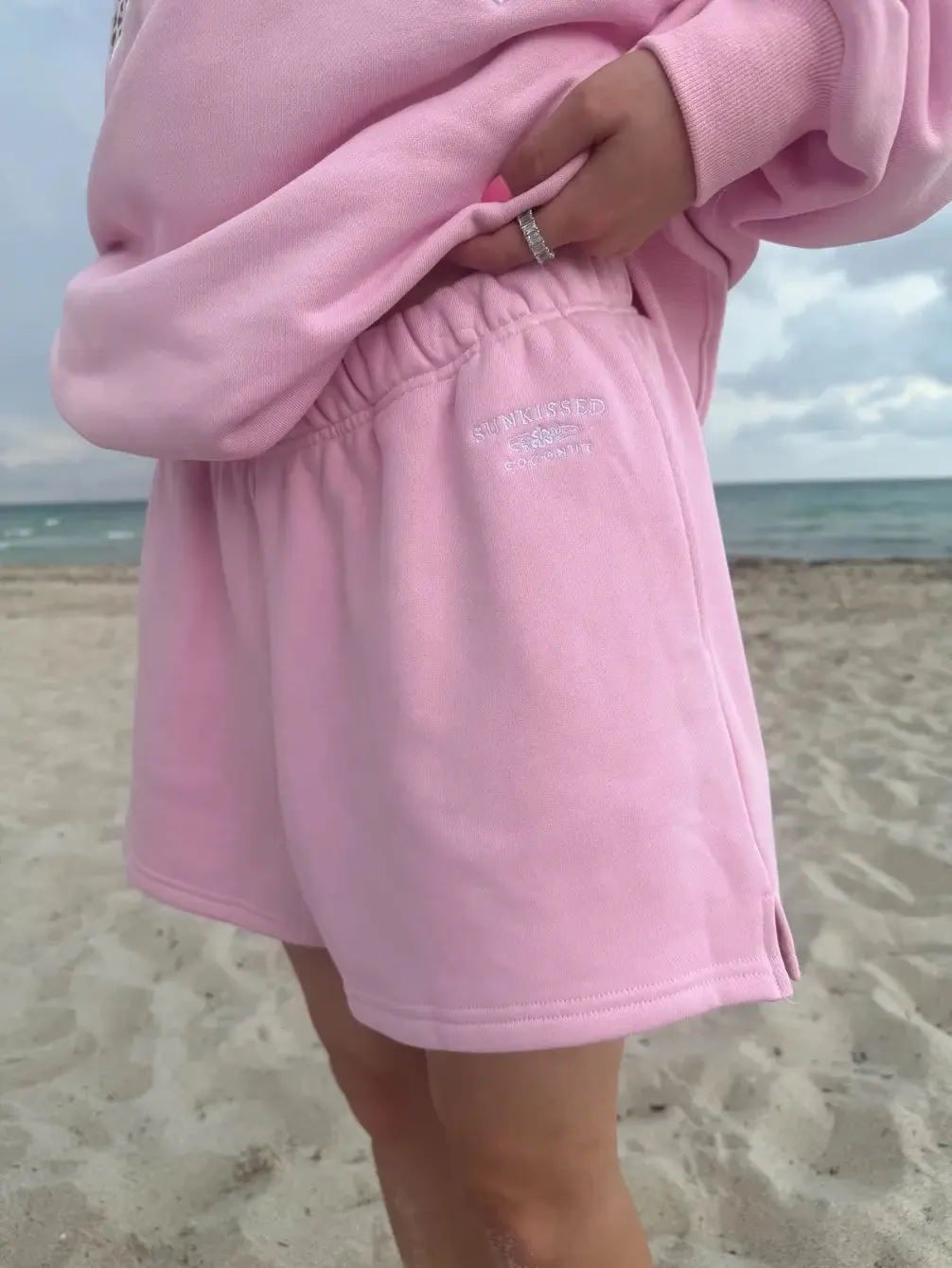 Bubblegum Pink Embroidered Sweat Shorts 100% Cotton sold by Sunkissed Coconut