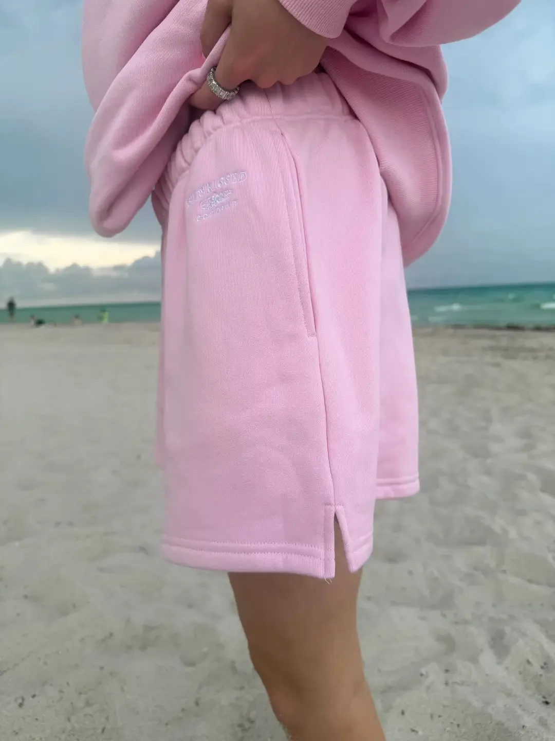 Bubblegum Pink Embroidered Sweat Shorts 100% Cotton sold by Sunkissed Coconut product image thumbnail 4