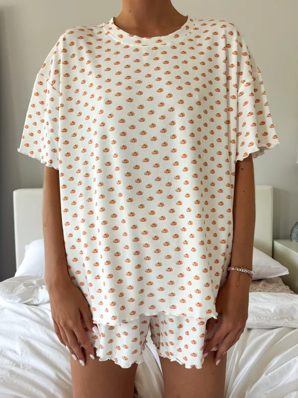 Pumpkin Fall Autumn Short Sleeve Pajama Top sold by Sunkissed Coconut