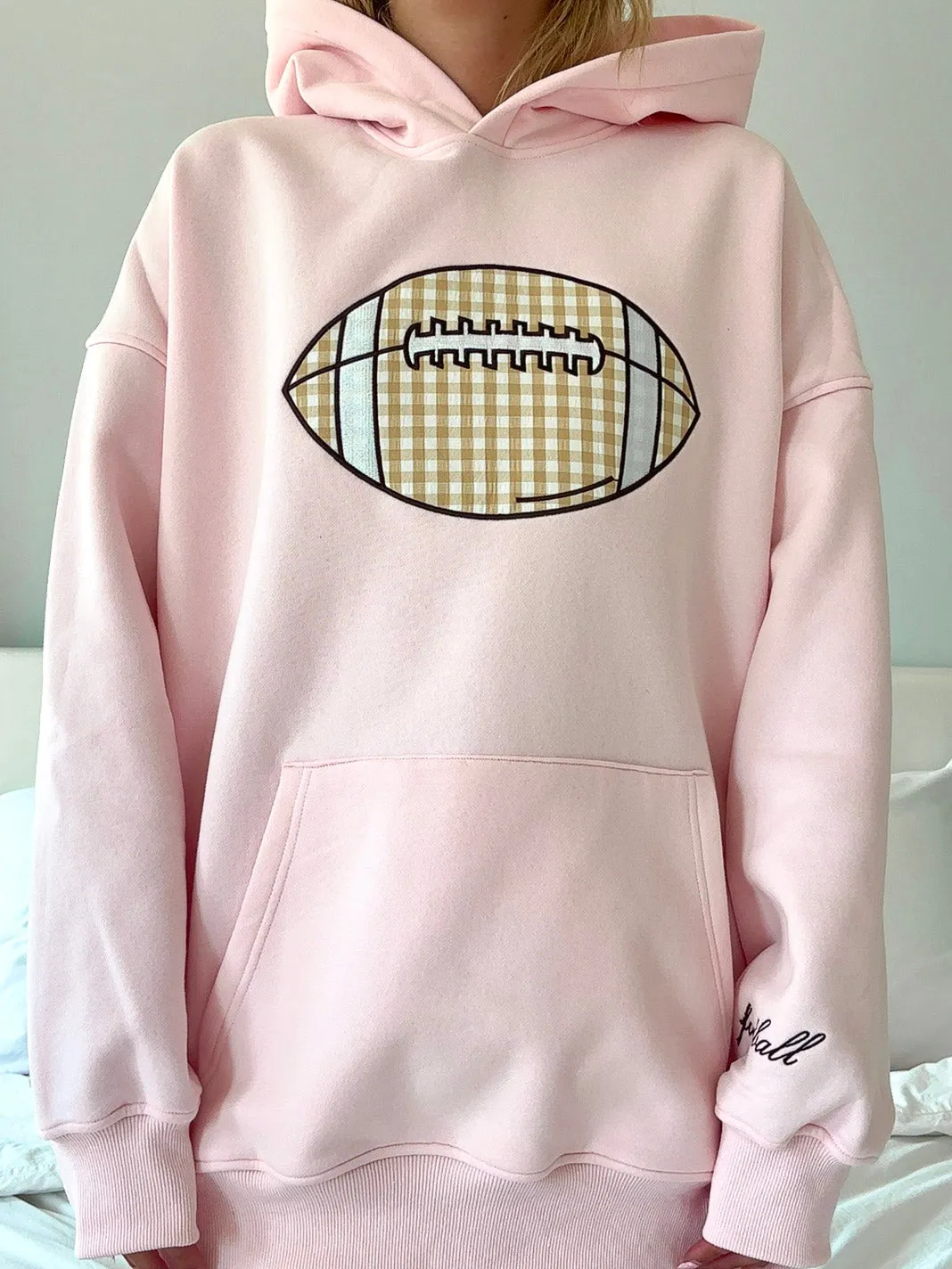 Light Pink Game Day Gingham Football Embroider Hoodie sold by Sunkissed Coconut product image thumbnail 4