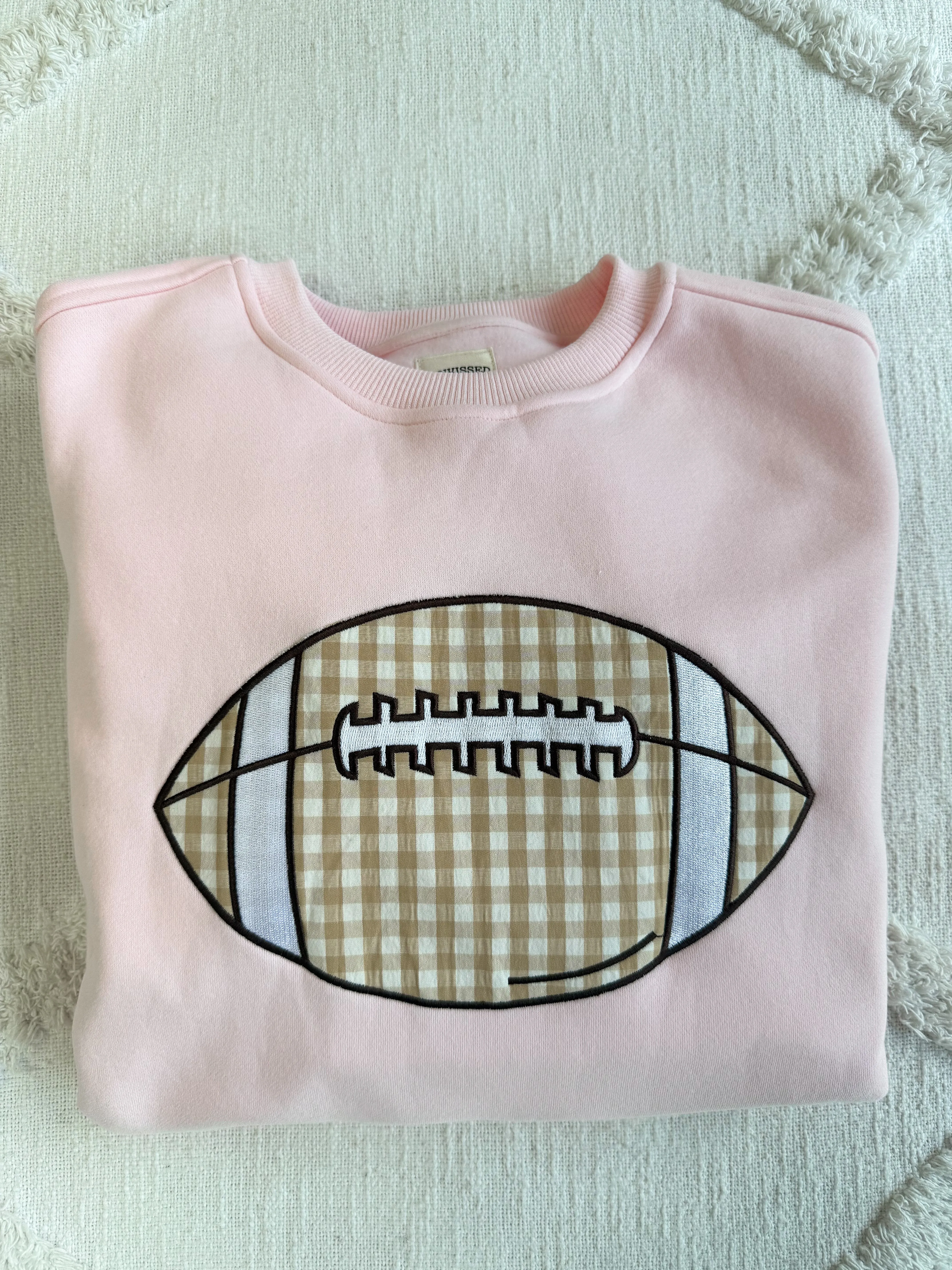 Light Pink Game Day Gingham Football Embroider Sweatshirt sold by Sunkissed Coconut product image thumbnail 4