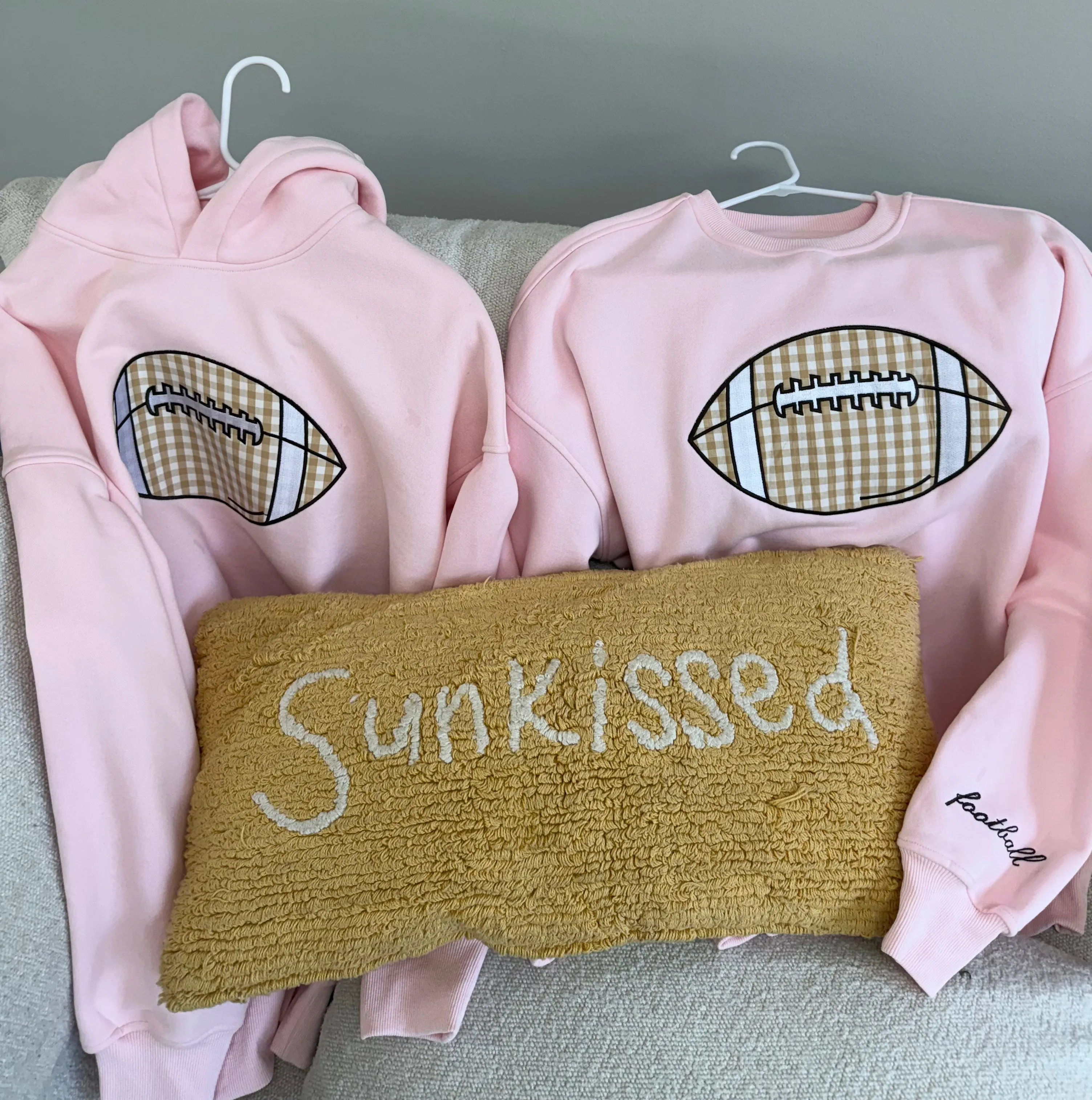 Light Pink Game Day Gingham Football Embroider Sweatshirt sold by Sunkissed Coconut product image thumbnail 5