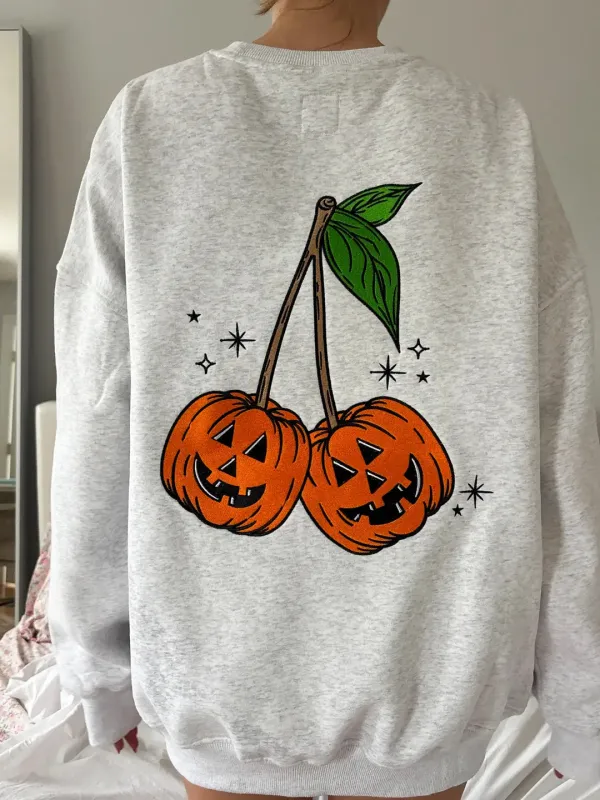 Pumpkin Cherries Fall Autumn Embroider Sweatshirt sold by Sunkissed Coconut
