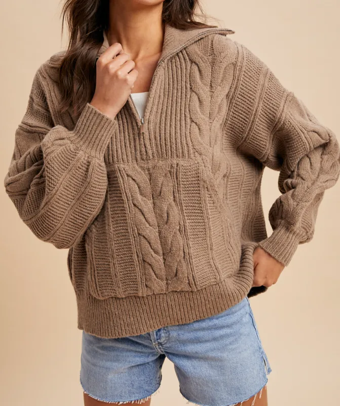 Chunky Chestnut Quarter Zip Sweater sold by Sunkissed Coconut