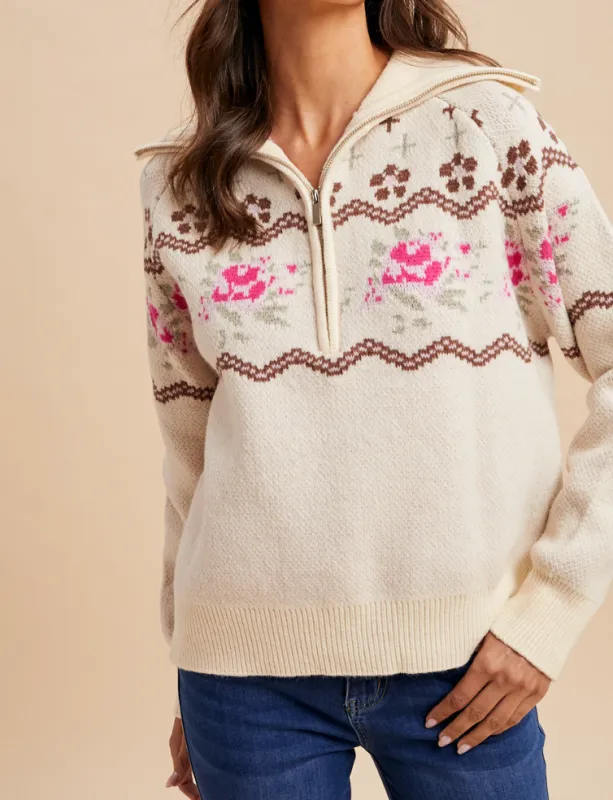 Creme Ginger Snap Quarter Zip Sweater sold by Sunkissed Coconut