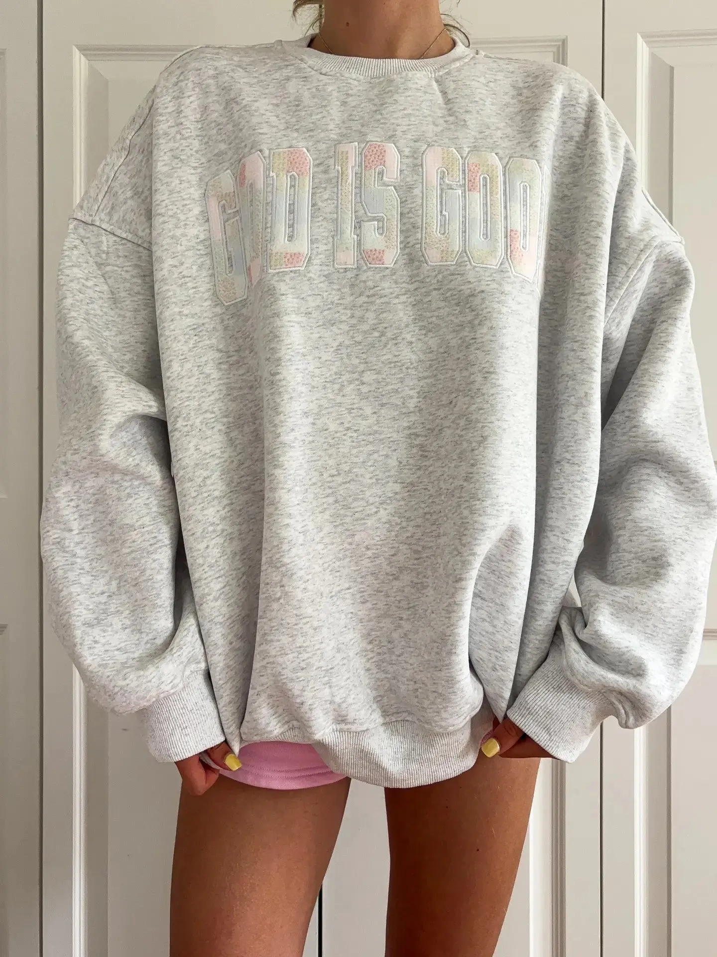 God Is Good Quilted Pastel Embroidered Sweatshirt sold by Sunkissed Coconut product image thumbnail 2