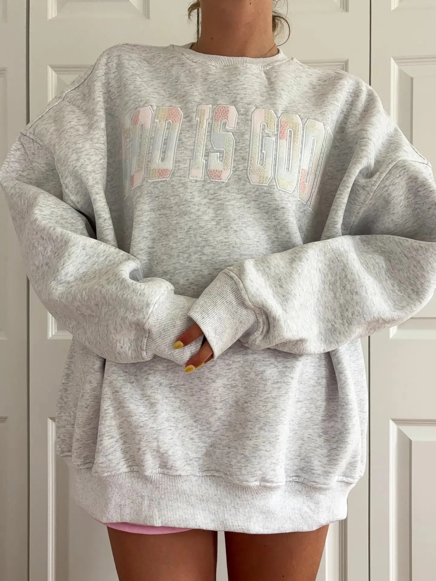 God Is Good Quilted Pastel Embroidered Sweatshirt sold by Sunkissed Coconut product image thumbnail 3