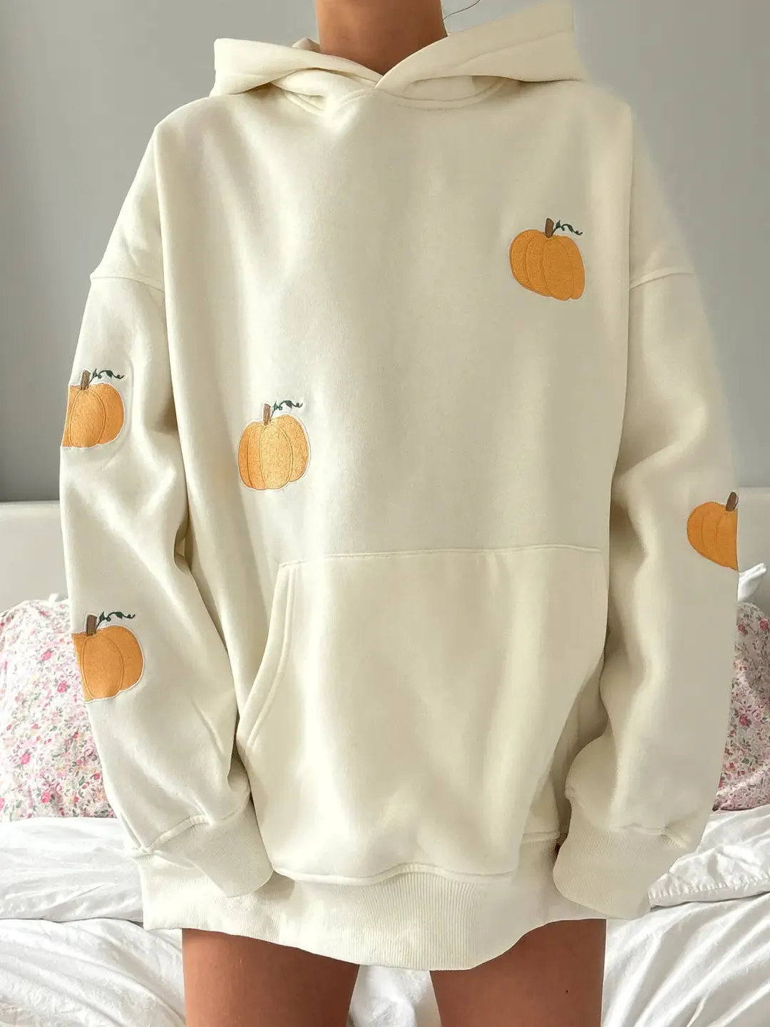 Pumpkins All Over Fall Embroider Hoodie sold by Sunkissed Coconut