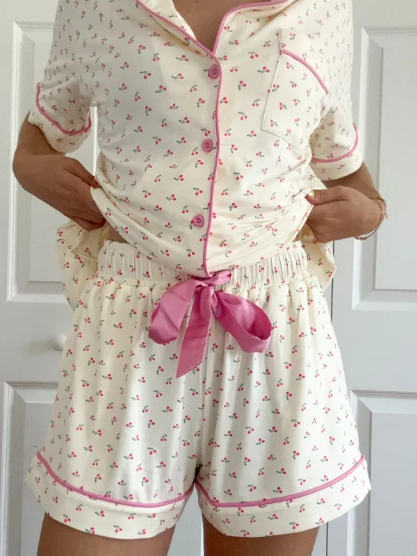 Cherries All Over Pajama Shorts sold by Sunkissed Coconut