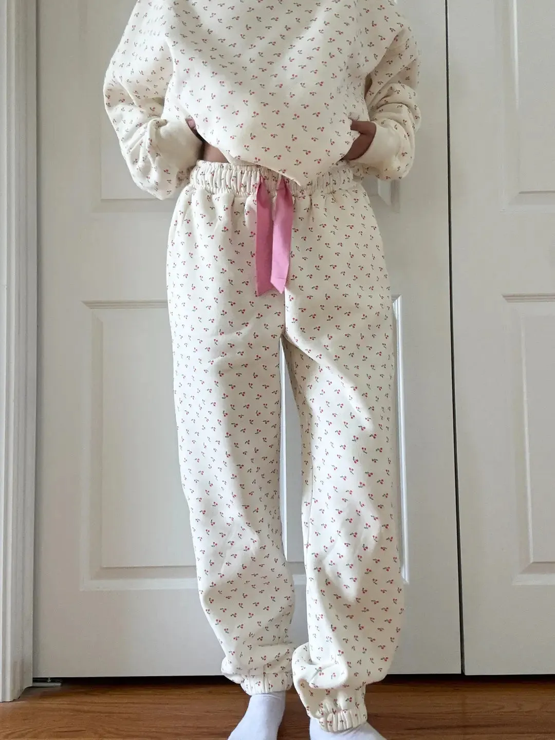 Blank Ivory Cherries All Over Jogger Sweatpants sold by Sunkissed Coconut