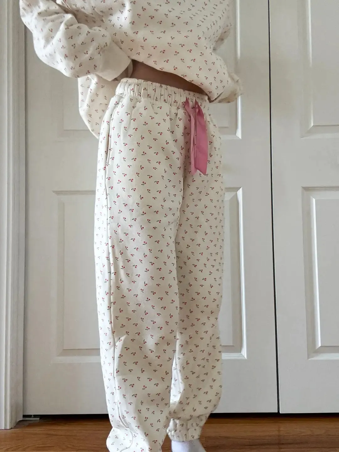 Blank Ivory Cherries All Over Jogger Sweatpants sold by Sunkissed Coconut product image thumbnail 3