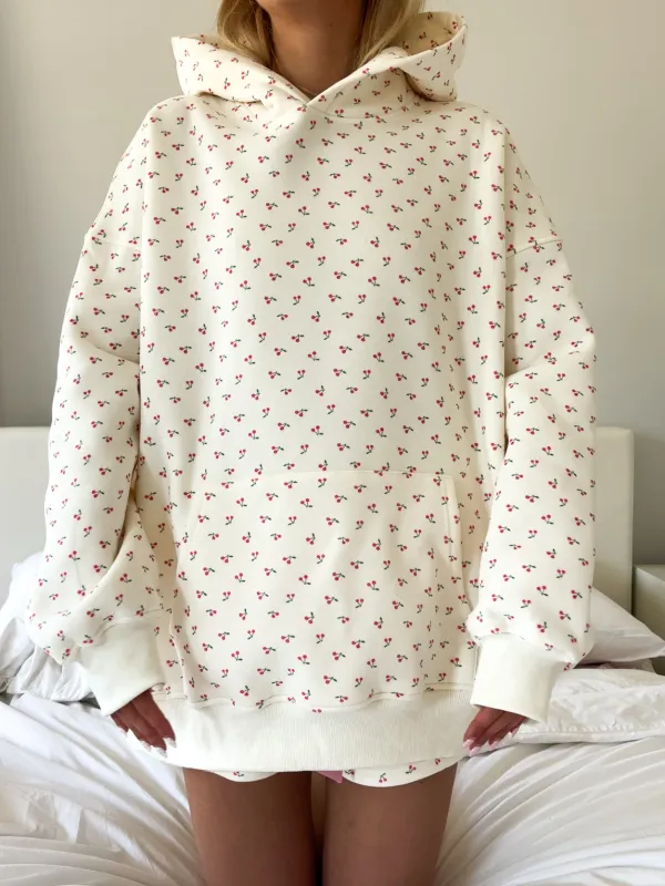Blank Ivory Cherries All Over Hoodie sold by Sunkissed Coconut