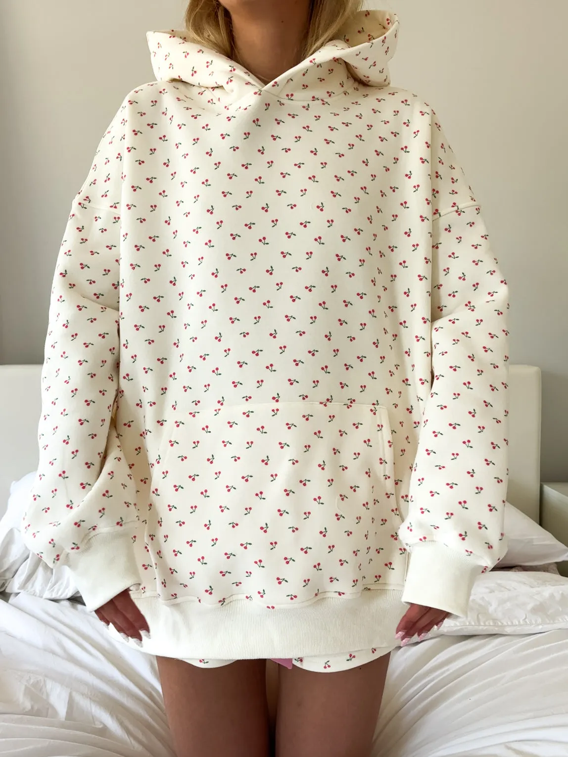 Blank Ivory Cherries All Over Hoodie sold by Sunkissed Coconut