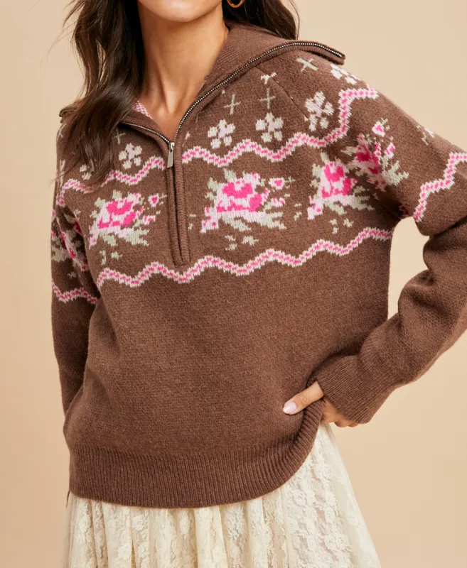 Chestnut Ginger Snap Quarter Zip Sweater sold by Sunkissed Coconut