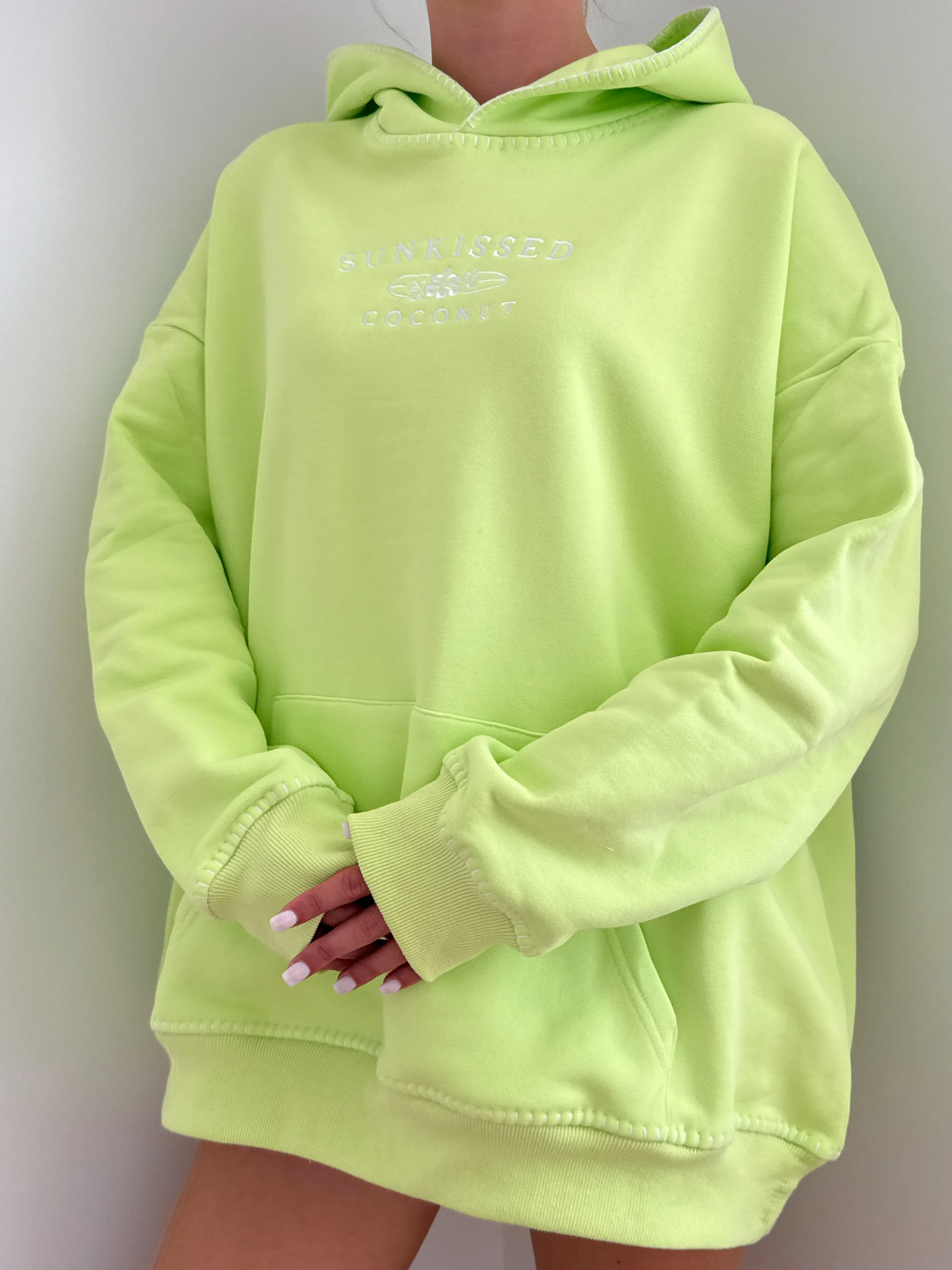 Light Lime Green Stitched Sunkissedcoconut Hoodie 100% Cotton sold by Sunkissed Coconut product image thumbnail 4