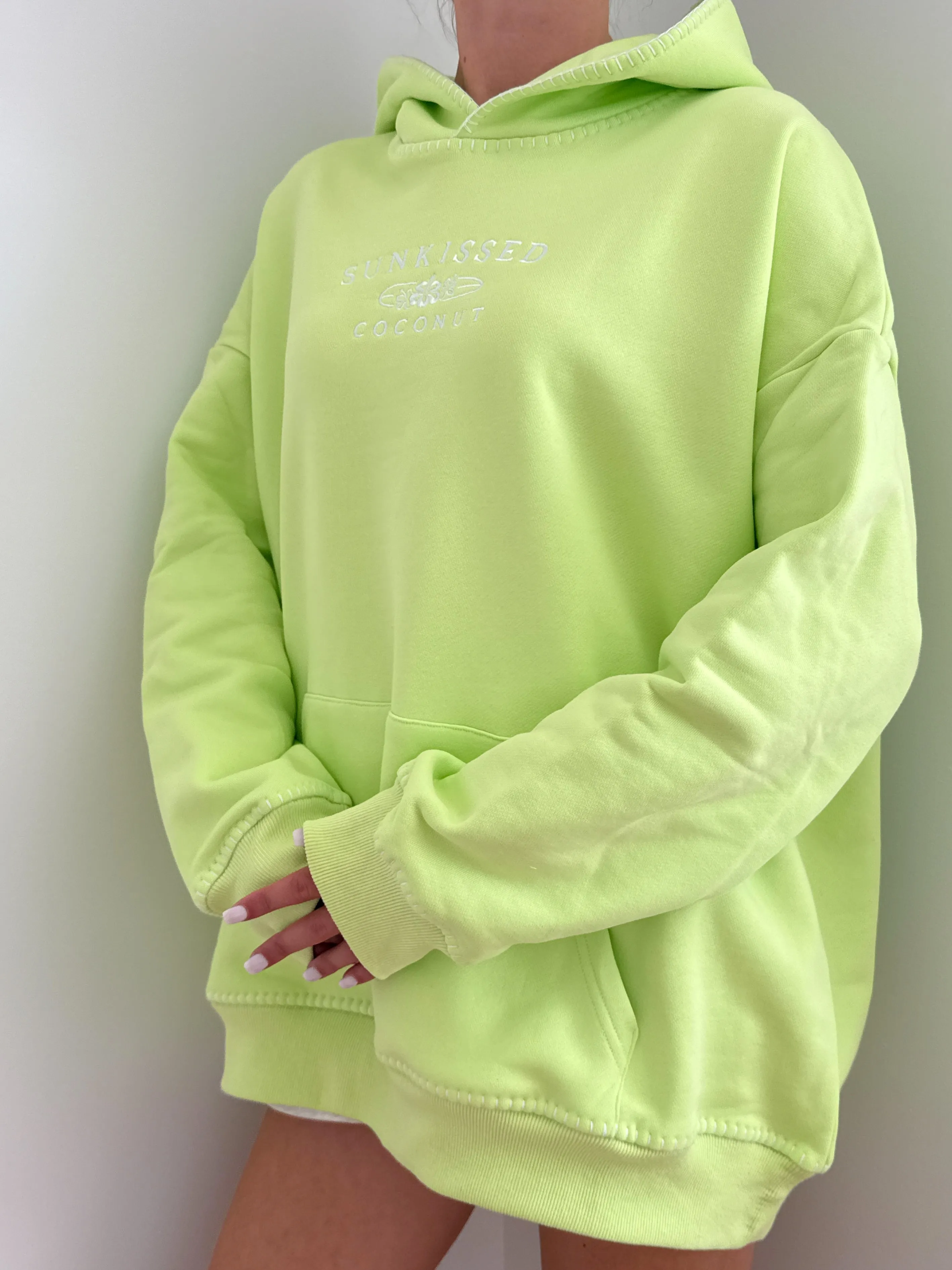 Light Lime Green Stitched Sunkissedcoconut Hoodie 100% Cotton sold by Sunkissed Coconut product image thumbnail 5