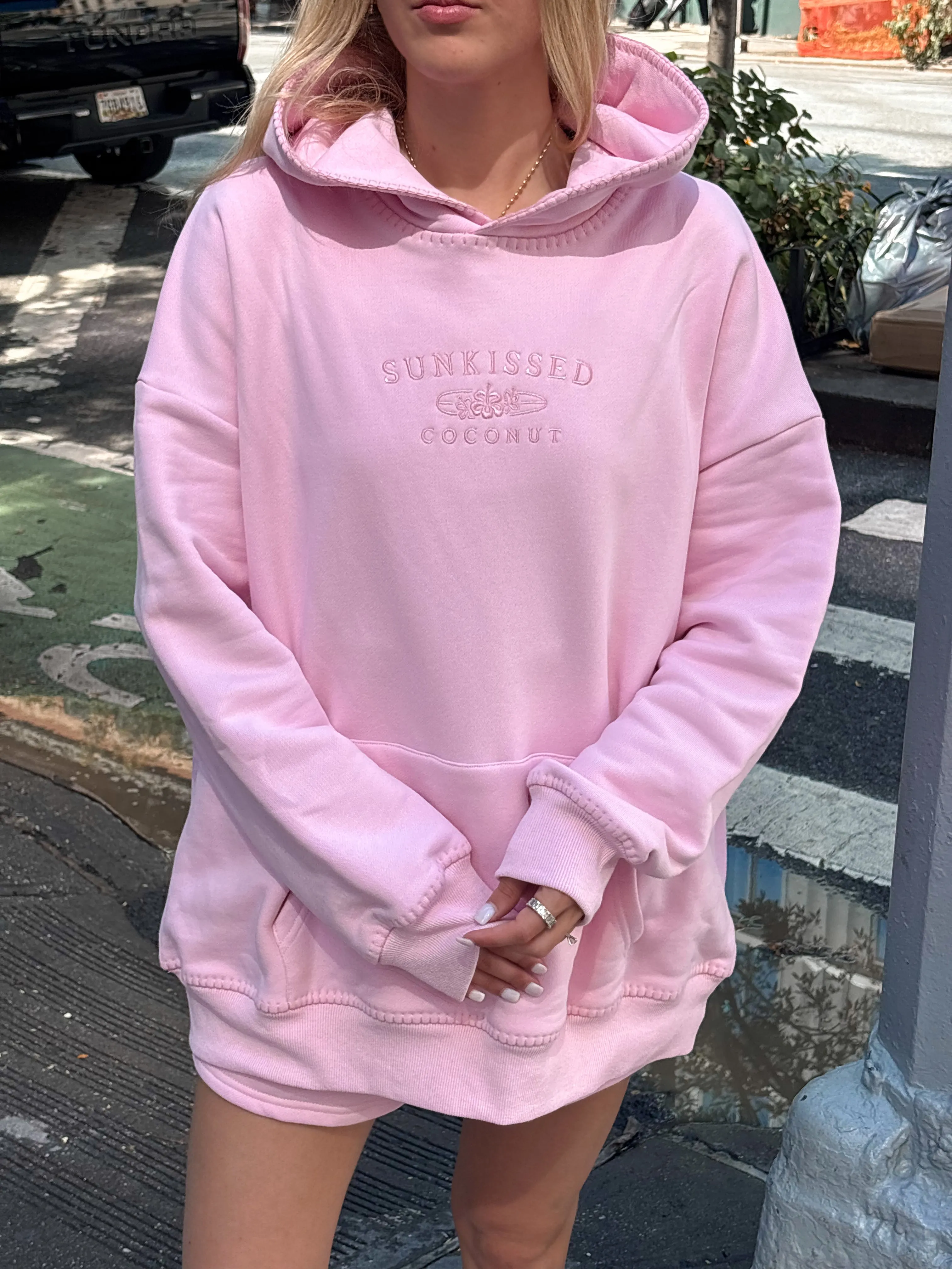 Light Pastel Magenta Stitched Sunkissedcoconut Hoodie 100% Cotton sold by Sunkissed Coconut