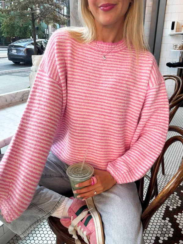 Fluffy Striped Pink Sweater sold by Sunkissed Coconut
