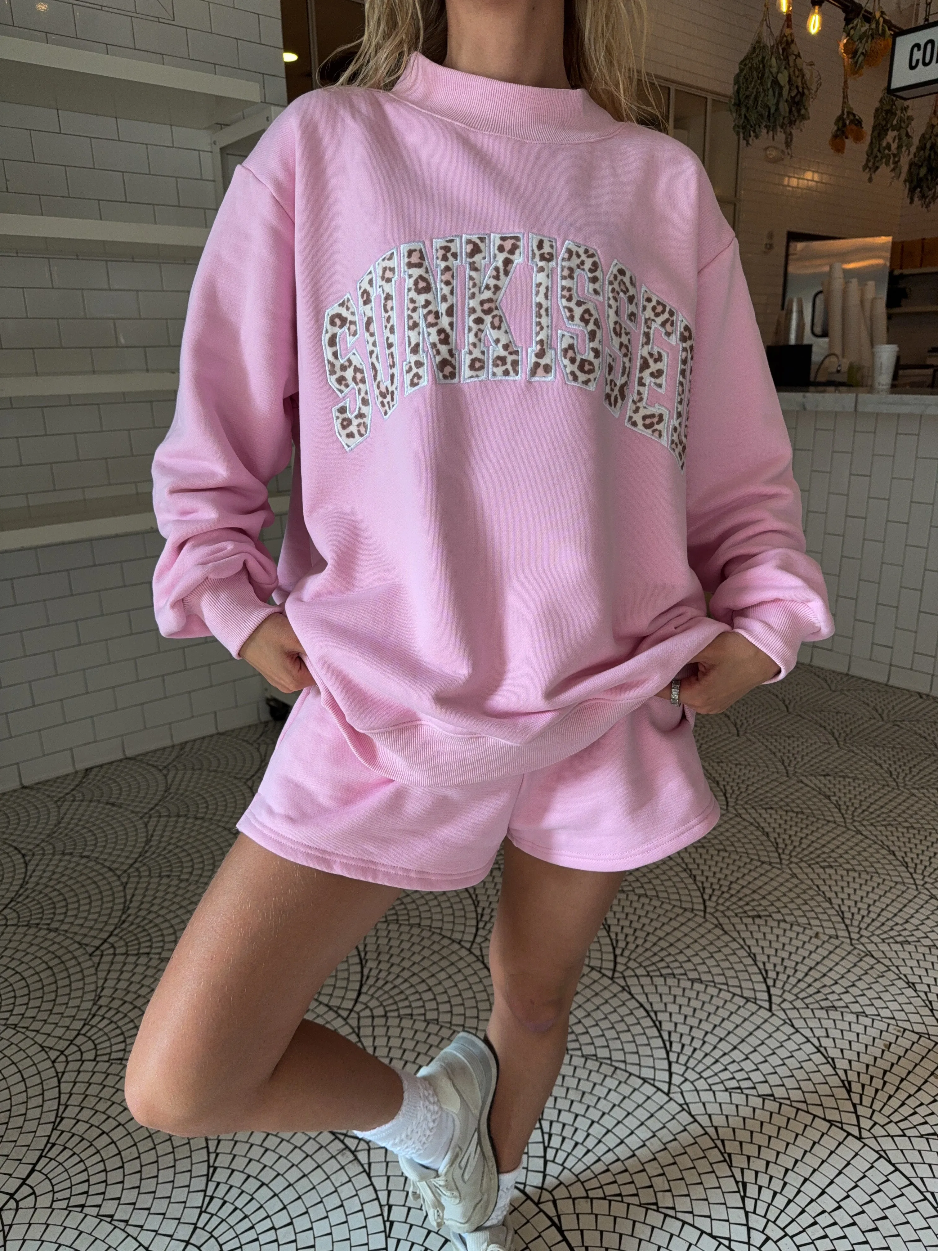 Bubblegum Pink Cheetah Print Varsity Sunkissed Embroidered Mockneck Sweatshirt 100% Cotton sold by Sunkissed Coconut product image thumbnail 2