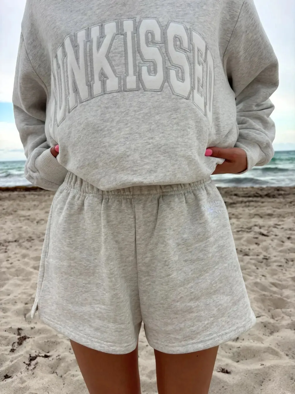 Pearl Grey Varsity Sunkissed Embroidered Mockneck Sweatshirt 100% Cotton sold by Sunkissed Coconut product image thumbnail 4