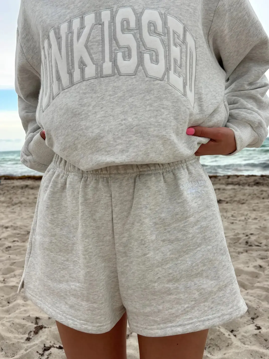 Pearl Grey Varsity Sunkissed Embroidered Mockneck Sweatshirt 100% Cotton sold by Sunkissed Coconut product image thumbnail 5