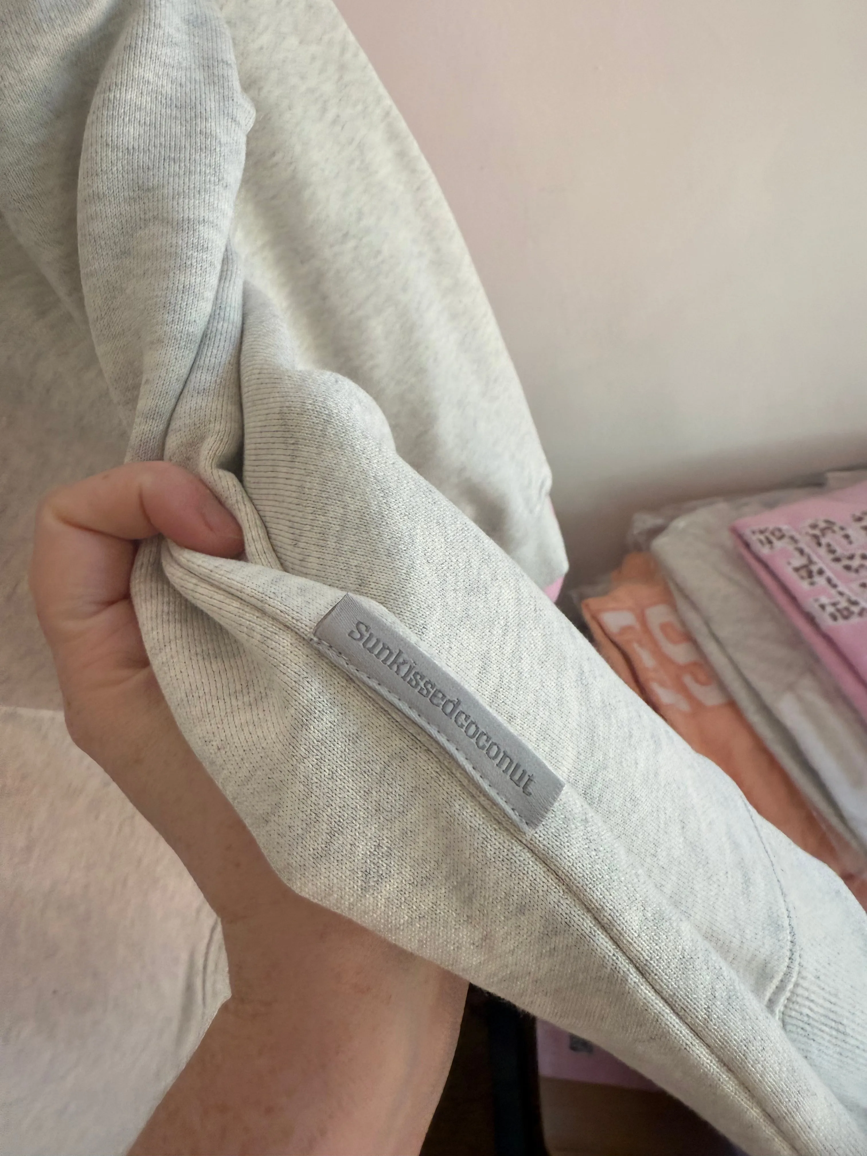 Oat Milk Grey Varsity Sunkissed Embroidered Mockneck Sweatshirt 100% Cotton sold by Sunkissed Coconut product image thumbnail 5