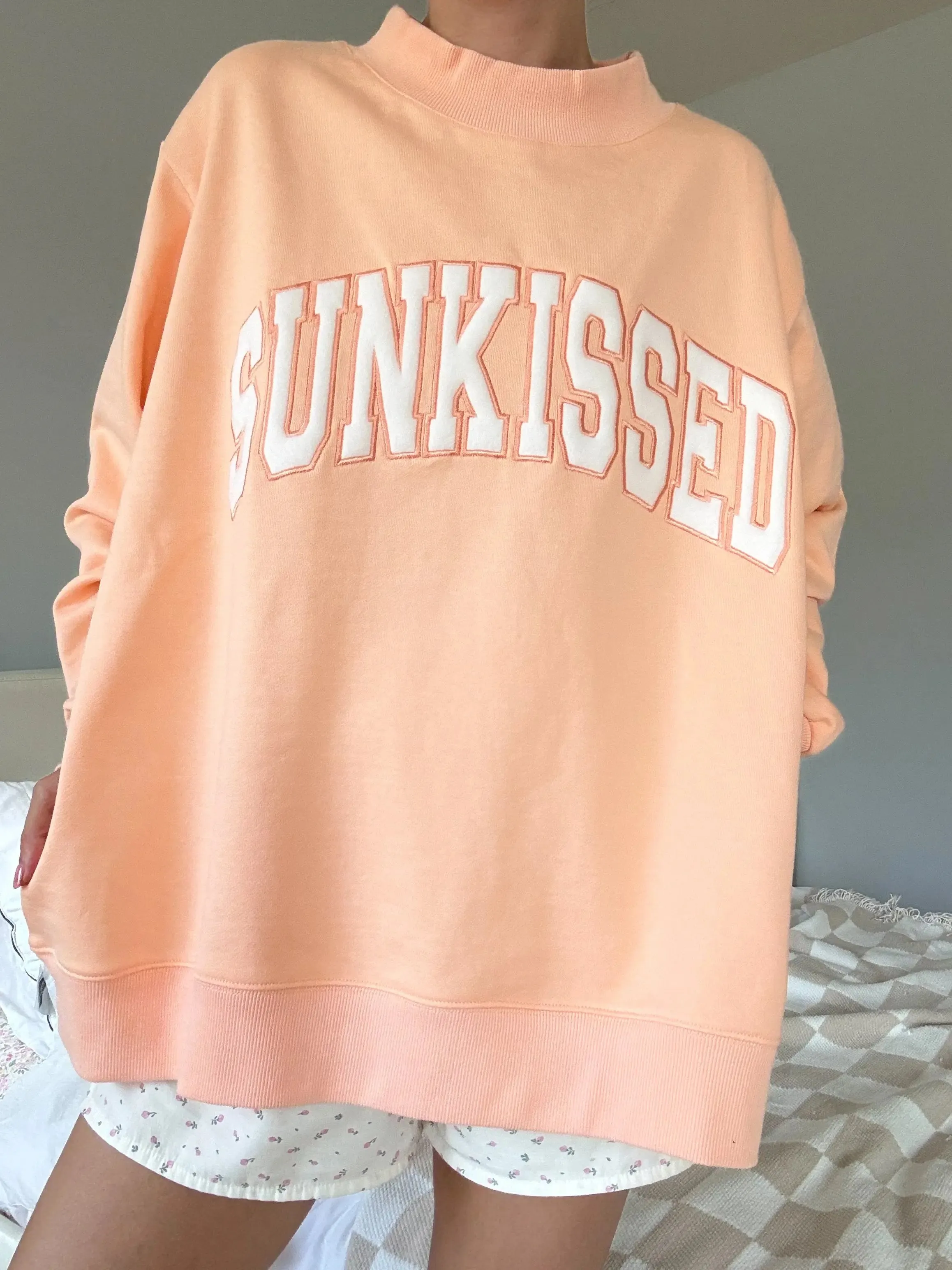 Papaya Orange Sunkissed Collegiate Embroider Oversized Mockneck Sweatshirt sold by Sunkissed Coconut