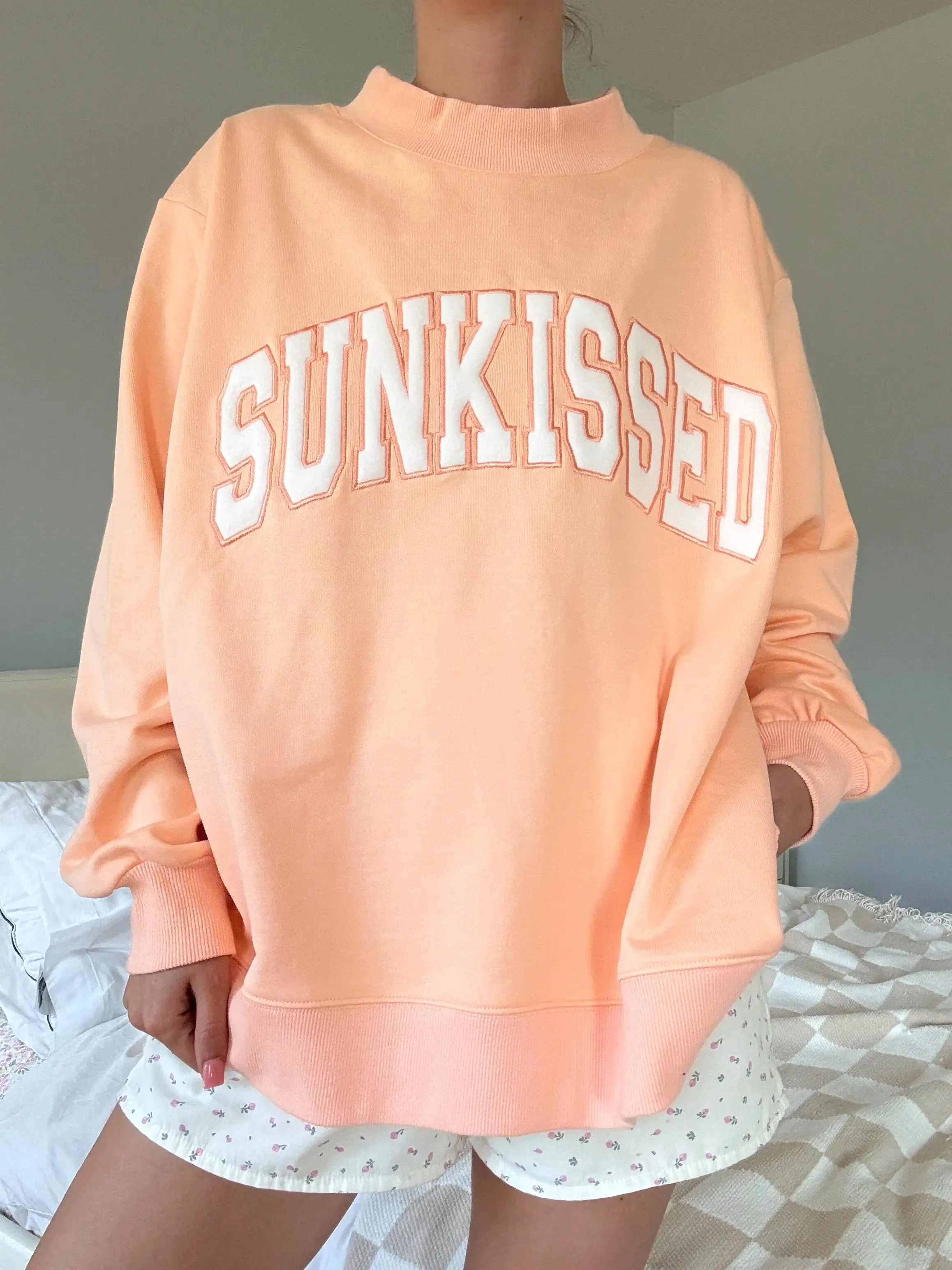 Papaya Orange Sunkissed Collegiate Embroider Oversized Mockneck Sweatshirt sold by Sunkissed Coconut product image thumbnail 2
