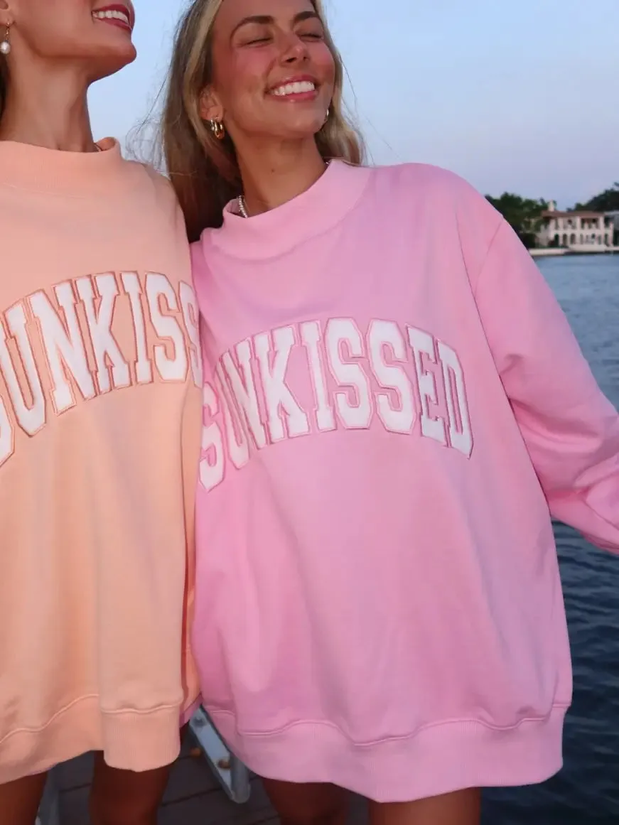 Papaya Orange Sunkissed Collegiate Embroider Oversized Mockneck Sweatshirt sold by Sunkissed Coconut product image thumbnail 4