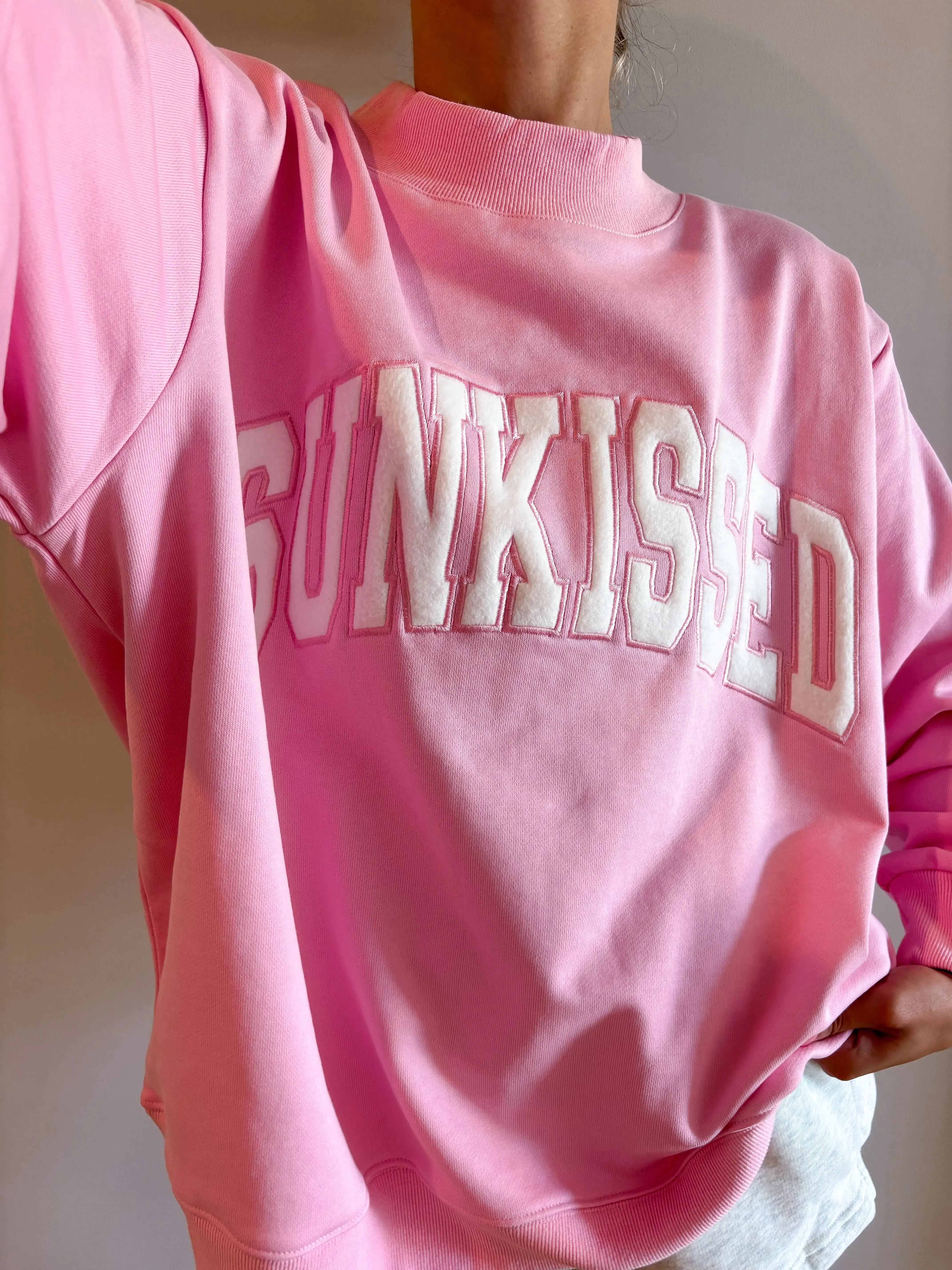 Lottie Pink Varsity Sunkissed Embroidered Mockneck Sweatshirt 100% Cotton sold by Sunkissed Coconut product image thumbnail 2
