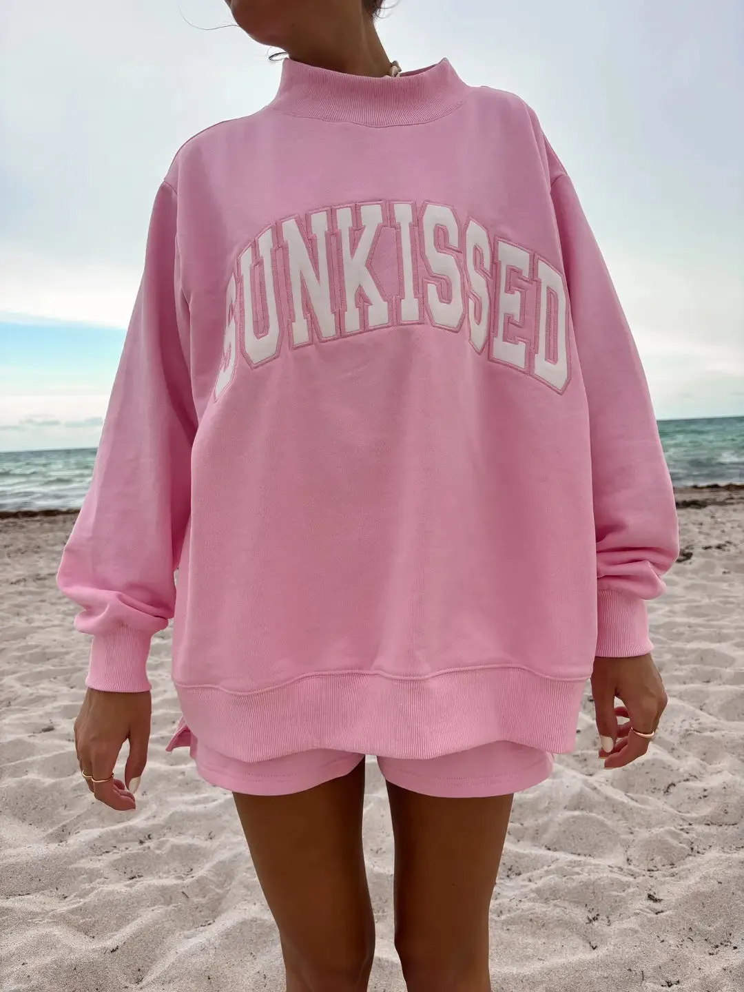Lottie Pink Varsity Sunkissed Embroidered Mockneck Sweatshirt 100% Cotton sold by Sunkissed Coconut product image thumbnail 4