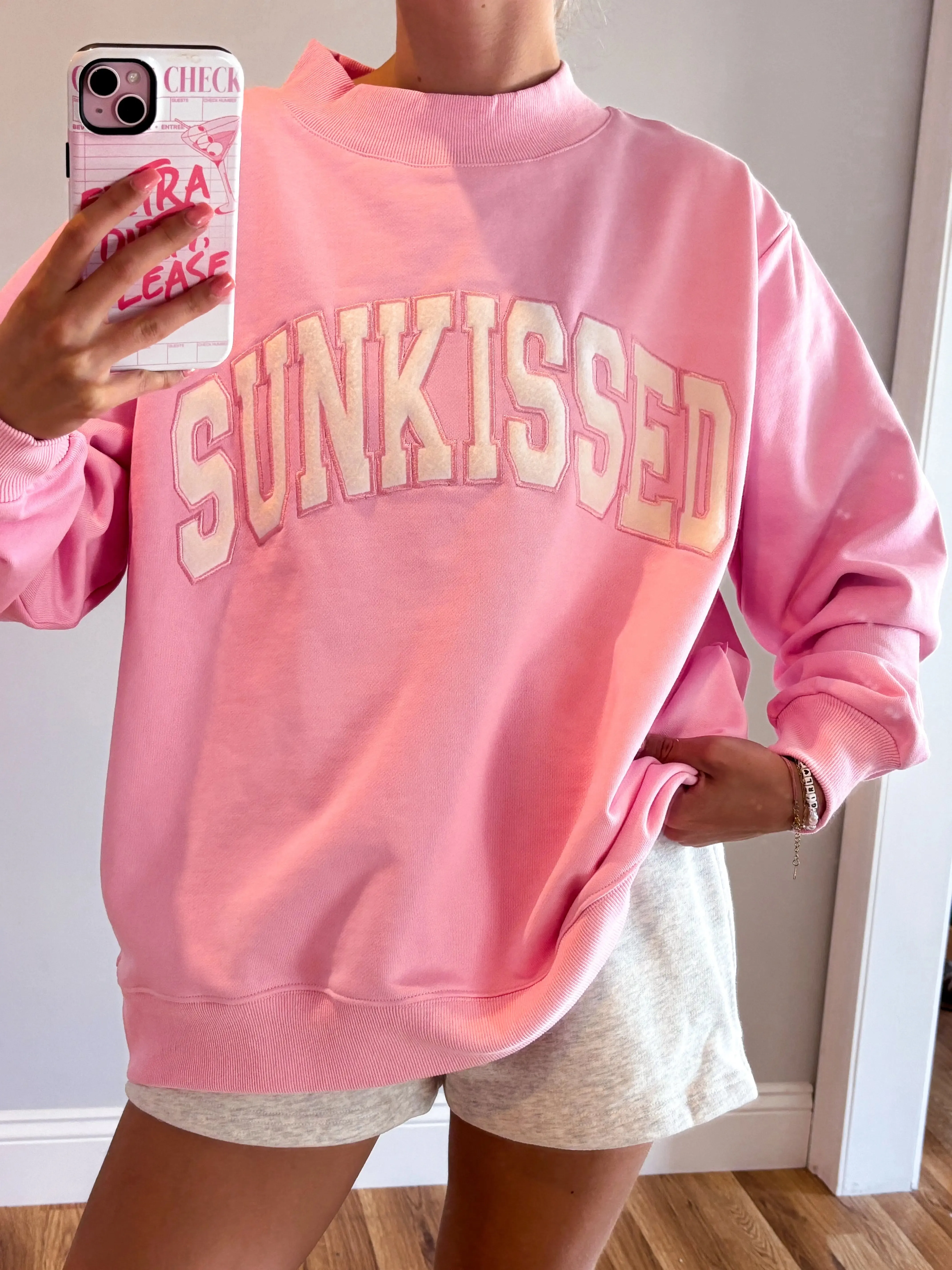 Lottie Pink Varsity Sunkissed Embroidered Mockneck Sweatshirt 100% Cotton sold by Sunkissed Coconut product image thumbnail 3