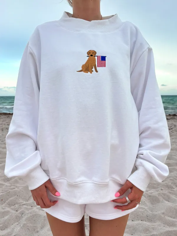 White American Flag Dog Mockneck Sweatshirt 100% Cotton sold by Sunkissed Coconut
