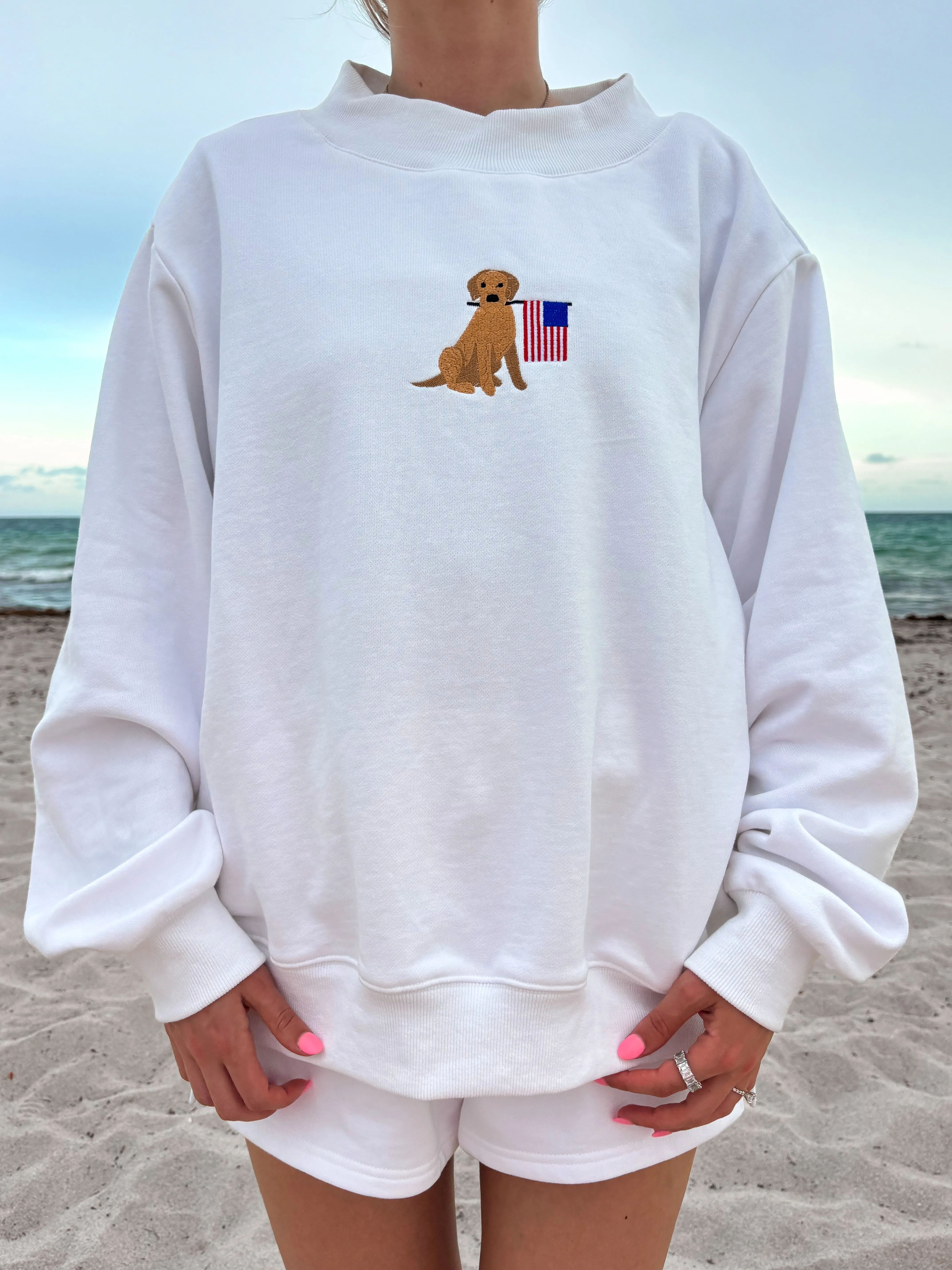 White American Flag Dog Mockneck Sweatshirt 100% Cotton sold by Sunkissed Coconut