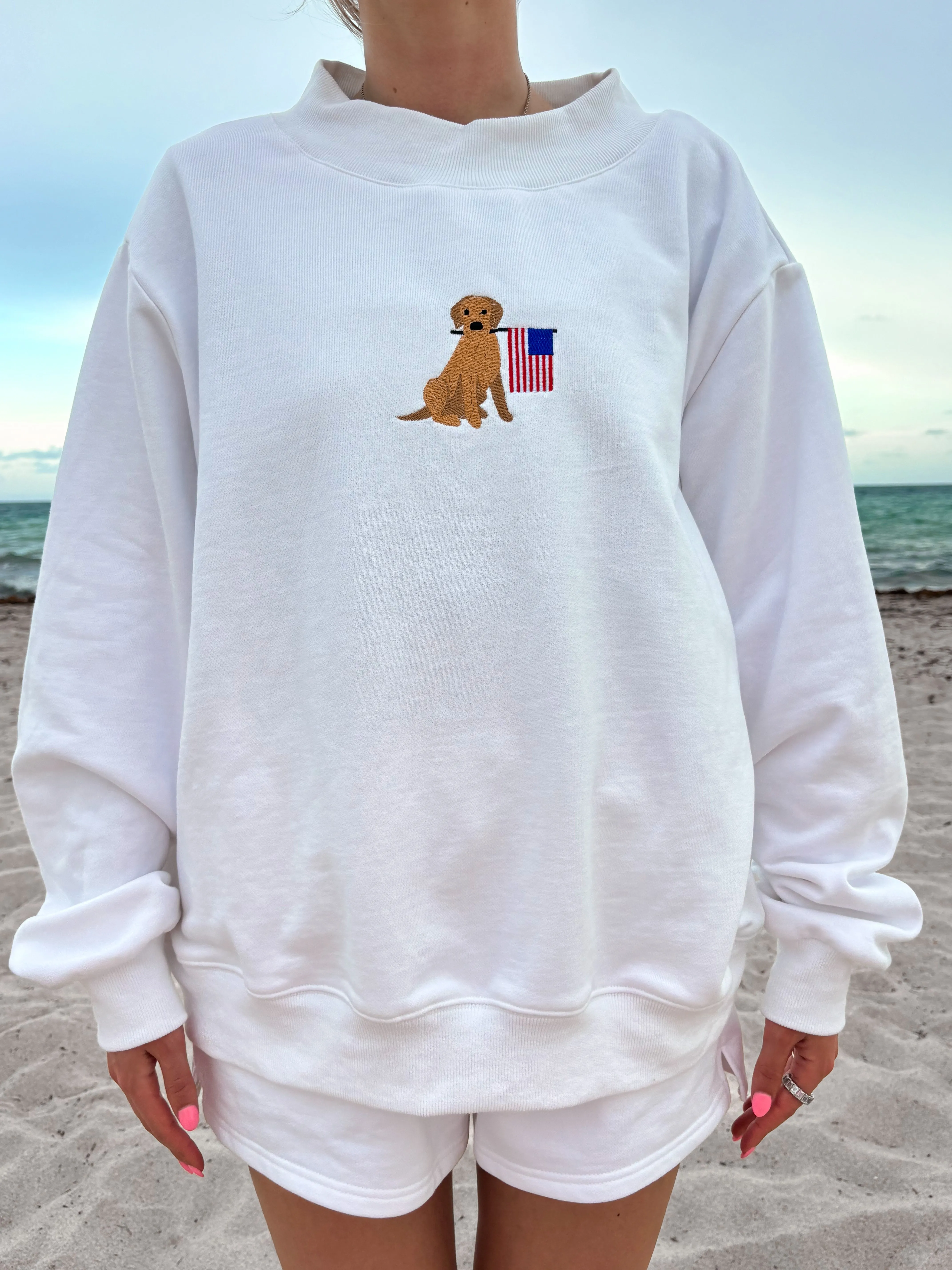 White American Flag Dog Mockneck Sweatshirt 100% Cotton sold by Sunkissed Coconut product image thumbnail 5