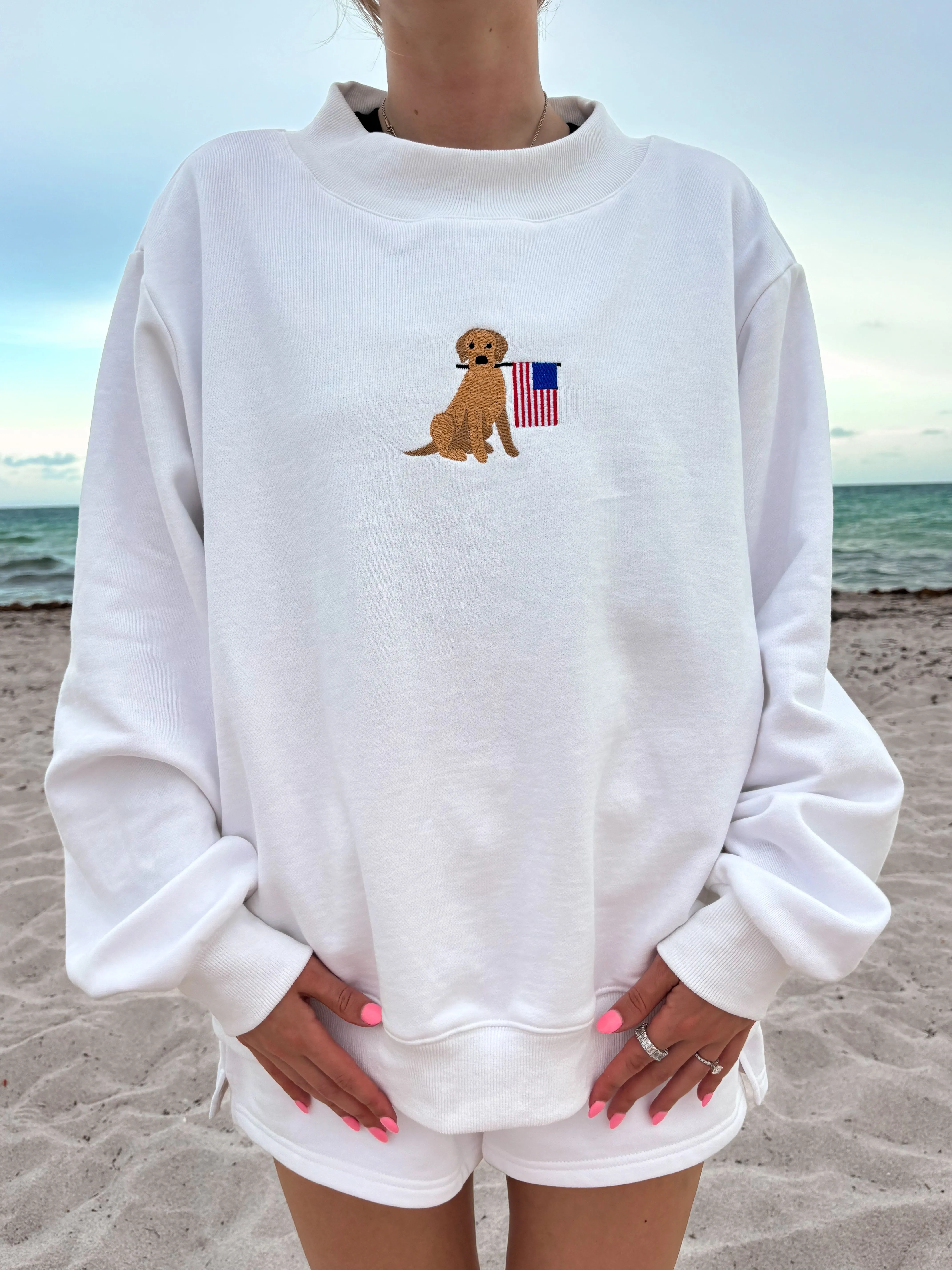 White American Flag Dog Mockneck Sweatshirt 100% Cotton sold by Sunkissed Coconut product image thumbnail 2
