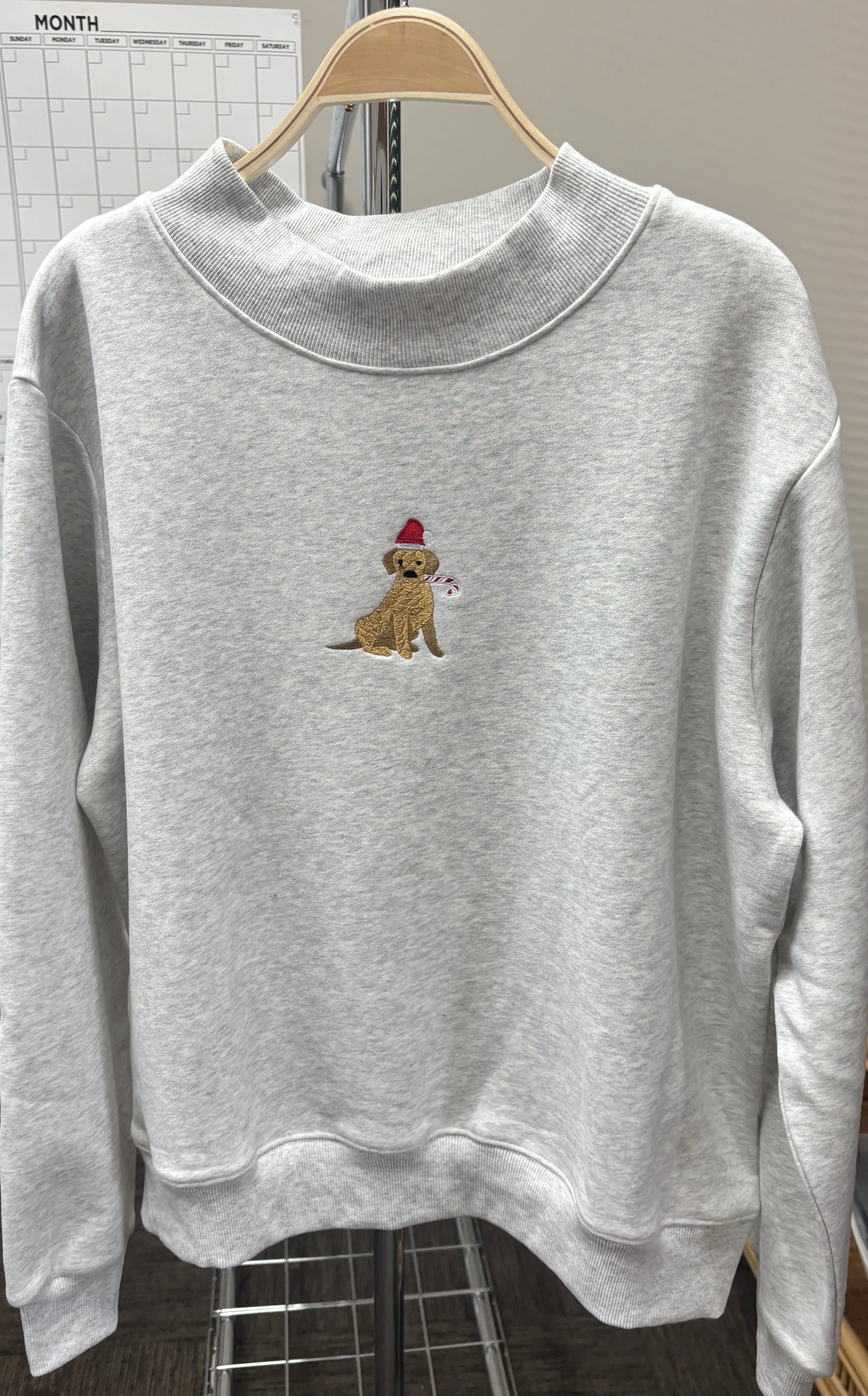 Pearl Grey Christmas Dog Santa Hat Embroidered Mockneck Sweatshirt 100% Cotton sold by Sunkissed Coconut product image thumbnail 3
