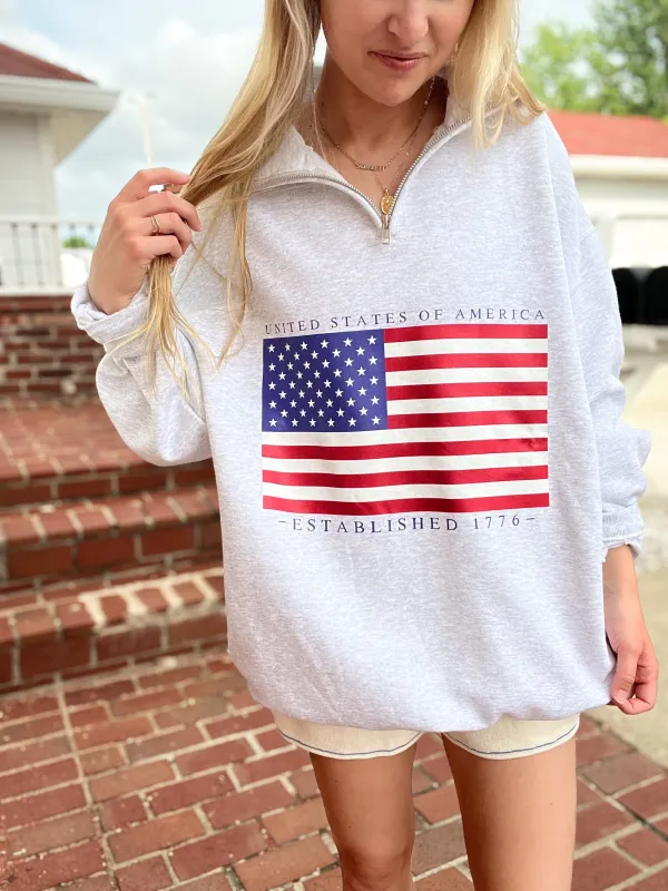 All American Flag 1/4 Zip made by Sunkissed Coconut