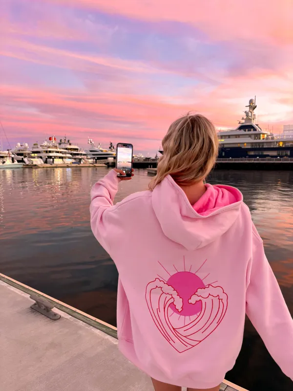 Bubblegum Pink Ocean Heart Stitched Hoodie made by Sunkissed Coconut