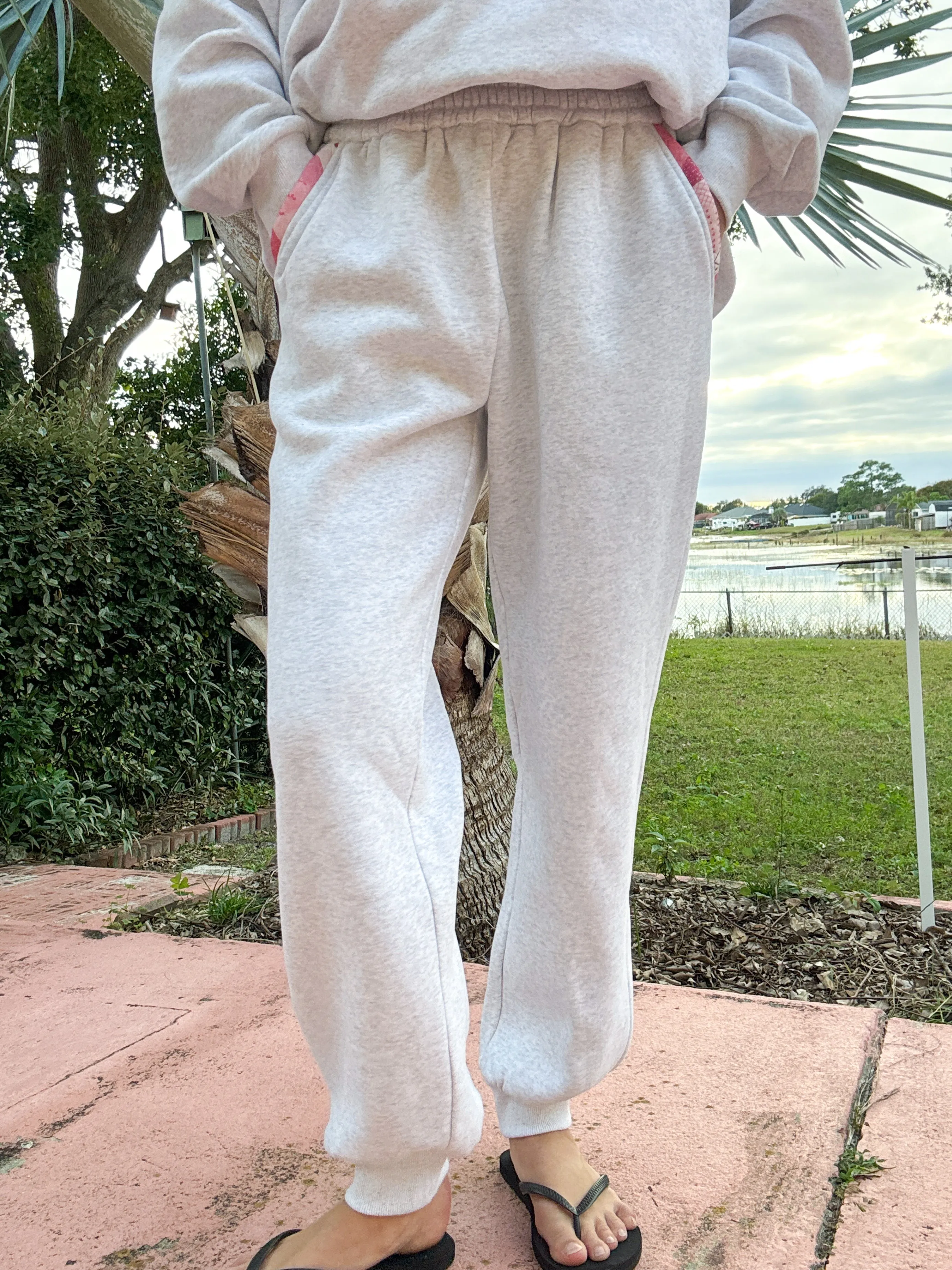 Pearl Grey Gemma Patchwork Quilted Jogger Sweatpants sold by Sunkissed Coconut